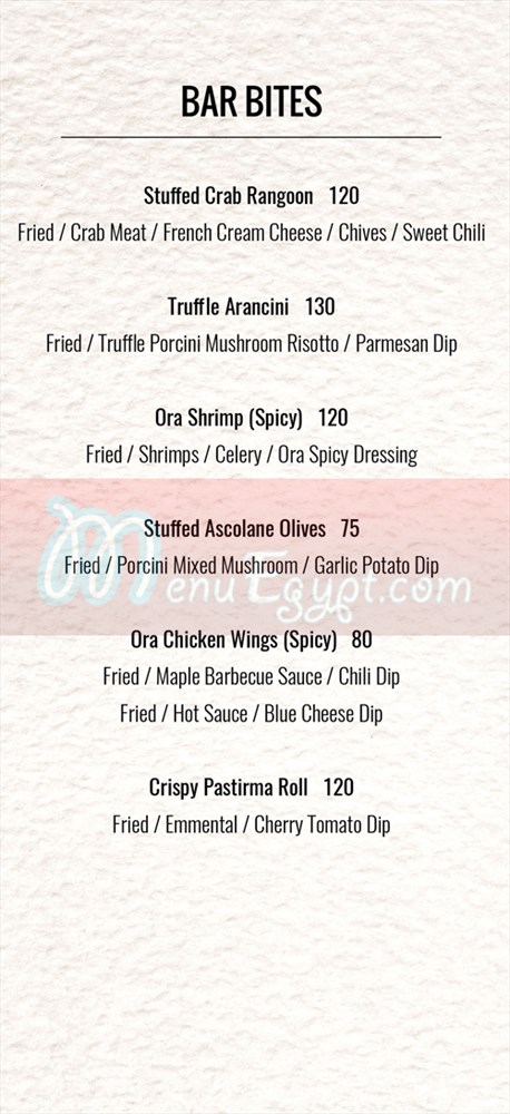 Ora Restobar menu
